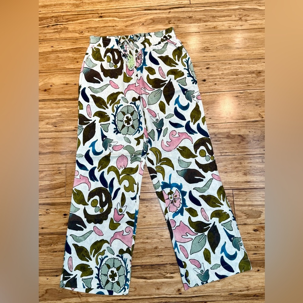 NWT Joie Floral Print Linen Rayon Blend Wide Leg Pants Size M‎